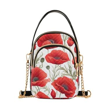 Imagem de Bolsa feminina de ombro azul golfinho baleias marinhas para celular bolsa de mão floral designer clutch tote, Flores de papoula, 5.91x3.15x8.27inches
