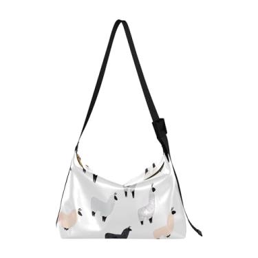 Imagem de Bolsas de couro Hobo fofas com estampa de dinossauro para mulheres grandes masculinas bolsas fashion com estampa animal bolsa de ombro, Lama Flock Cartoon Alpacas