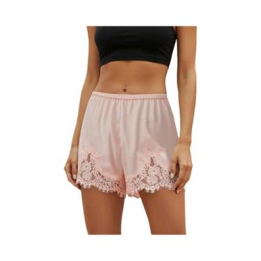Imagem de Shorts De Pijama Micro Mini De Seda Satin Com Renda Para Mulheres, Cin