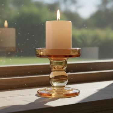 Imagem de Castiçal Dourado de Vidro Ambar para Velas - Sem marca