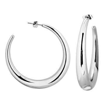 Imagem de DearOK Brincos de argola grandes para mulheres, hipoalergênicos, de aço inoxidável, prata esterlina ou banhado a ouro 14 k para meninas, brincos modernos com pingente de presente para mulheres