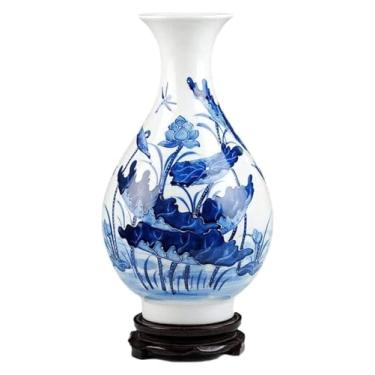 Imagem de Vaso decorativo de cerâmica, artesanato feito à mão com base rotativa, padrão de lótus, acessórios para quarto de chá, decoração de casa