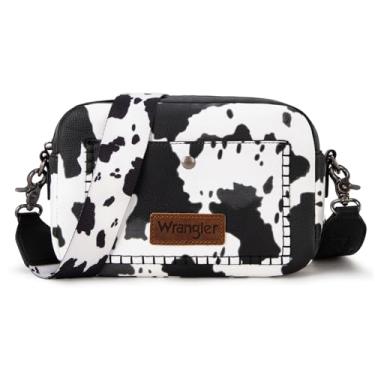 Imagem de Wrangler Bolsa tiracolo feminina moderna para câmera com alça larga, Artista vaca preta