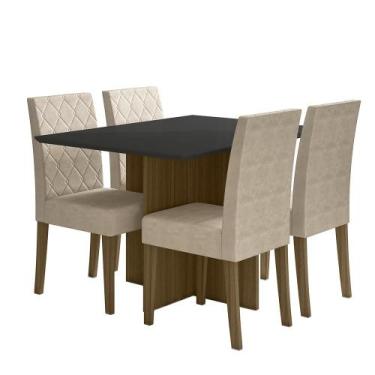 Imagem de Kit Mesa de Jantar Helo Com Vidro 120x90 com 4 Cadeiras Jade - Poliman