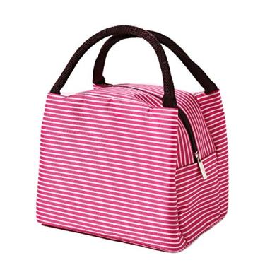 Imagem de Bolsa de Almoço Tote com Listras para Mulheres Grande Isolada Reutilizável Térmica Trabalho Piquenique Viagem Camping Têxtil Oxford Foil Alumínio Leve