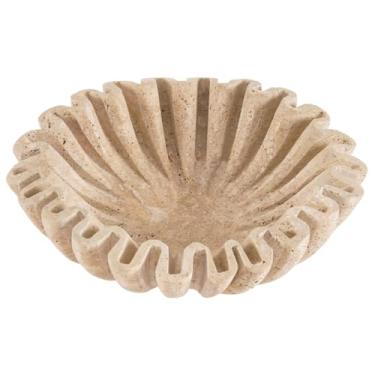 Imagem de SPESHSTONES Tigela de babados para travertino de 20 cm - suporte de frutas para bancada de cozinha, tigela de pedra para mesas de entrada, tigela floral decorativa para decoração de casa exclusiva