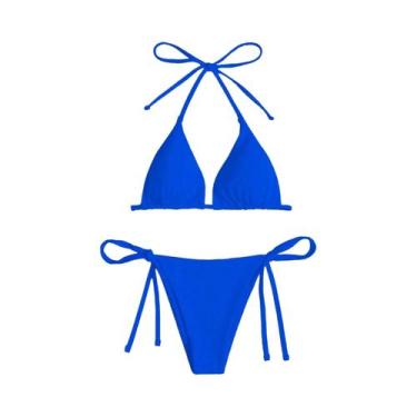 Imagem de Conjunto de biquíni feminino de três pontos de cor sólida com alça - N