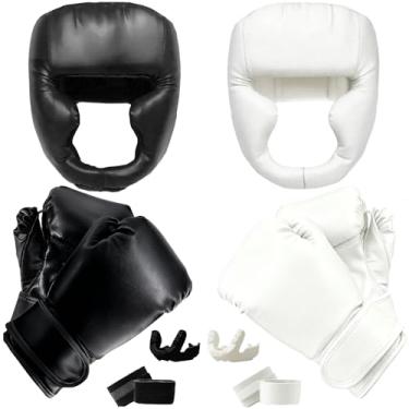 Imagem de Conjunto de 14 peças de equipamento de boxe para iniciantes, incluindo 2 pares de luvas de boxe de 170 g, capacete, protetores de boca, presentes para crianças, iniciantes, equipamentos de treinamento