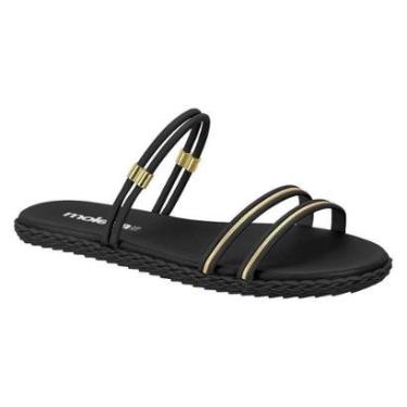 Imagem de Sandalia Rasteira Feminino Moleca 5452130 Preto/Dourado 40-Feminino