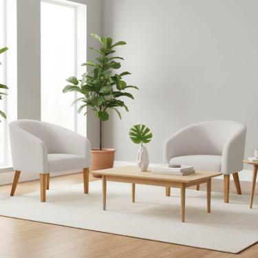 Imagem de Poltrona Sala Decorativa Kit 2 Stella Pé Madeira Trapézio Castanho Linho Cinza D03 - D'rossi