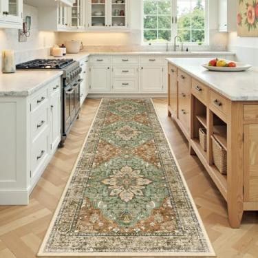 Imagem de RELEANY Tapetes de área 6 x 18 cm, lavável, antiderrapante, floral, vintage, estampa de angústia, tapete medalhão para sala de estar, quarto, sala de jantar, vermelho tijolo, ferrugem, neutro, marrom