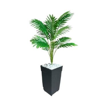 Imagem de Planta Artificial Palmeira com Vaso Rattan | Decoração para Casa, Sala e Escritório – 94cm(Vaso Preto)