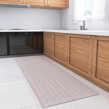 Imagem de Tapete Passadeira Cozinha Antiderrapante 2,00 x 45cm Rústico Emborrachado 100% Algodão Cru Colorido Listrado