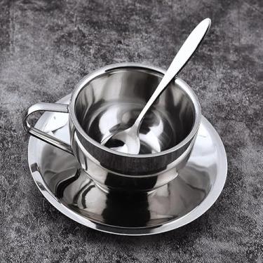 Imagem de Xícara de café de aço inoxidável 304 dupla camada isolada polida acabamento espelhado criativo escritório conjunto de canecas de chá para casa, café, mesa, B, G