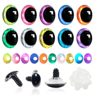 Imagem de TOAOB 20 peças de olhos de segurança com glitter para amigurumis ovais 18 x 24 mm de crochê com arruelas 10 cores para fazer animais de pelúcia de fantoches DIY