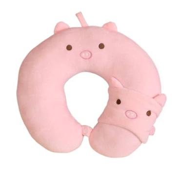 Imagem de Kit Viagem Almofada Travesseiro Pescoço Carro Avião Ônibus Descanso Máscara Dormir Conforto ref: KSL-73(Porco Rosa)