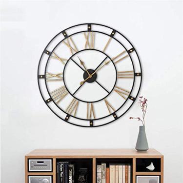 Imagem de U5GAAALPPQ9 Relógio de parede 80 cm, moderno, 3D, grande, retrô, arte de ferro, algarismos romanos, decoração de casa, relógio grande na parede