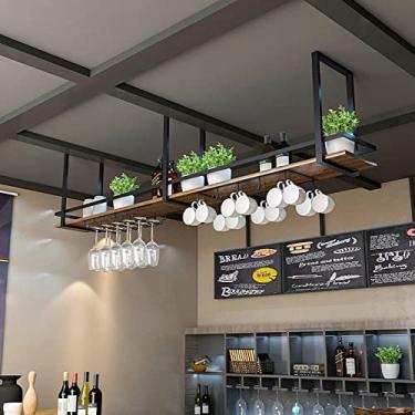 Imagem de Suporte de garrafa de vinho e suporte de vidro de metal para pendurar prateleiras flutuantes - suporte de metal para teto para copos de vinho industrial suporte de plantas de teto para barras (120 x