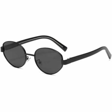 Imagem de HPIRME Óculos femininos vintage com armação oval e proteção UV400 (preto e cinza)