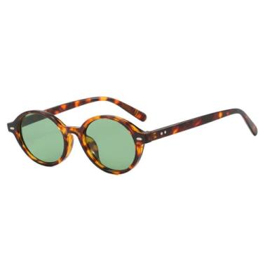 Imagem de Óculos de Sol UV400 - Pequenos Ovais com Estampa de Leopardo em Cores Candy, Rebites e Estilo Punk para Homens e Mulheres, Ideais para Esportes ao Ar Livre, Corrida e Ciclismo, Verde Leopardo