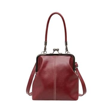 Imagem de Bolsa tiracolo feminina Mini Kiss Lock, bolsa vintage de couro retrô, bolsa carteira clutch para noite, Vermelho