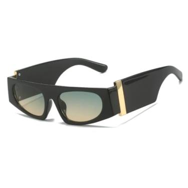 Imagem de HPIRME Óculos retrô de armação pequena, unissex, com hastes largas, para dirigir, com proteção UV400 (preto, verde e amarelo)