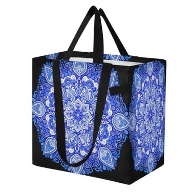 Imagem de SEHANY Sacolas de compras reutilizáveis de porcelana azul e branca com alças reforçadas, bolsa de compras de lona dobrável à prova d'água de grande capacidade para viagem, cozinha, praia