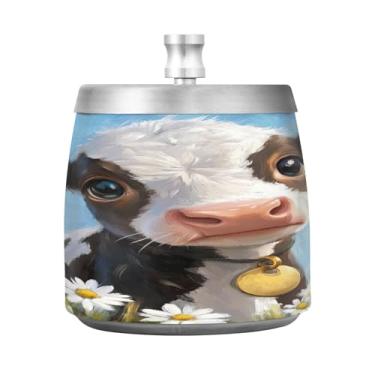 Imagem de STAYTOP Cinzeiro de vaca pequeno bonito com tampa, à prova de vento, aço inoxidável, sem fumaça, cinzeiro grande de cigarro para decoração de escritório em casa