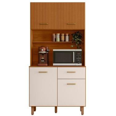 Imagem de Kit Armário Cozinha New Izis 4 Portas Freijó Ripado Off White Poliman