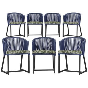 Imagem de 7 Cadeiras De Jantar área Noronha Preta E5 Trama Original Azul