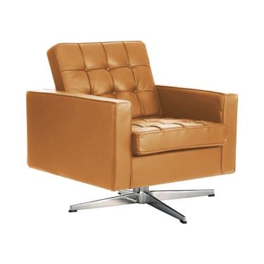 Imagem de Poltrona Fk Giratória Couro Sintético Caramelo Base Alumínio