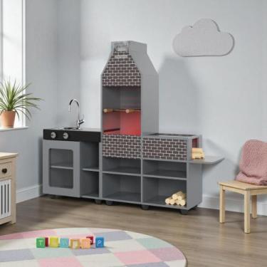 Imagem de Churrasqueira E Cozinha Infantil Completa Cinza - Ofertamo