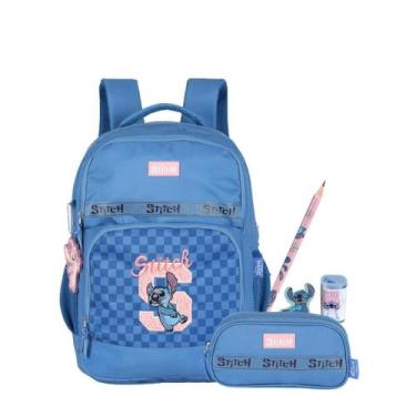 Imagem de Kit Mochila Stitch De Costas Pelucia E Estojo Triplo Meninas - Stitch 