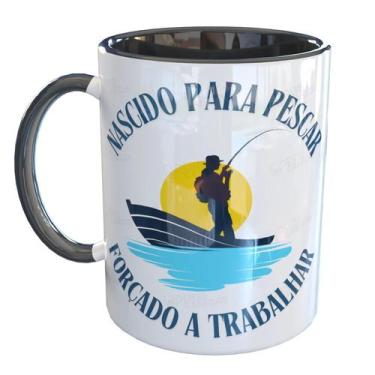 Imagem de Caneca Porcelana Nascido para Pescar Engraçado - Pense Canecas, Preto