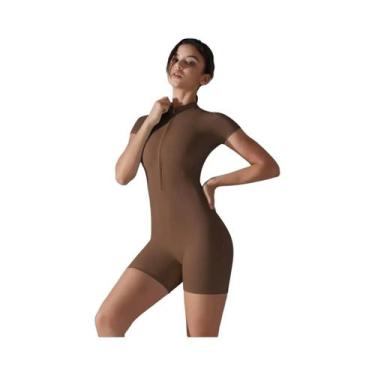 Imagem de Macacão De Yoga Feminino De Verão Com Manga Curta E Zíper, Shorts Just