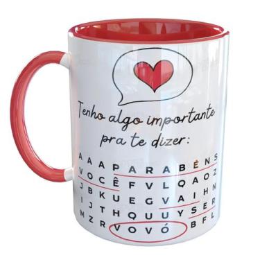 Imagem de Caneca Porcelana Gravidez Caça Palavras Vovó - Pense Canecas, Vermelho