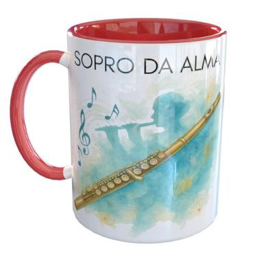 Imagem de Caneca Porcelana Flautista Músico de Flauta - Pense Canecas, Vermelho