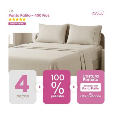 Imagem de Jogo de Lençol Casal/ Queen/ King 4 Peças 400 Fios Ponto Palito Toque Macio Premium Casa Dona