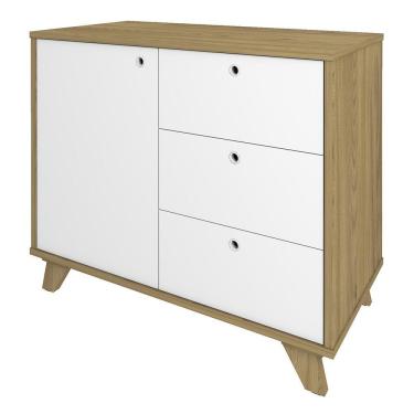 Imagem de Balcão Para Escritório 1 Porta 3 Gavetas 90cm Merano A06 Olmo-branco - Mpozenato