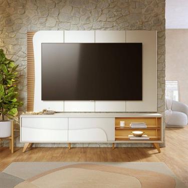Imagem de Rack Bancada e Painel Amalfi para TV até 65 Polegadas com Pés de Madeira Off White Freijó Colibri