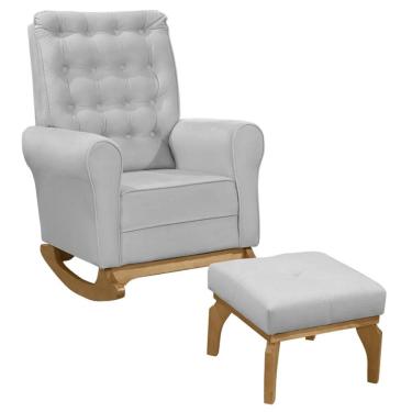 Imagem de Poltrona Amamentação Base Balanço e Puff Maju Veludo Cinza F03 - Mpozenato