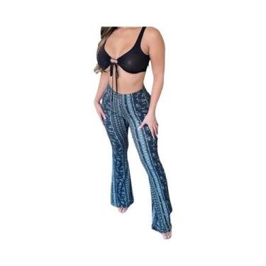 Imagem de Calças Flare Femininas De Alta Elasticidade Com Estampa, Estilo De Rua