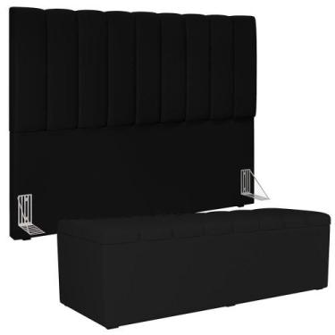 Imagem de Kit Cabeceira Cama Box Casal King 195cm Com Calçadeira Baú Dália W01 F
