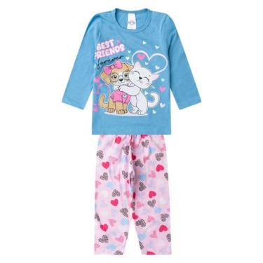 Imagem de Pijama Menina Manga Longa Meia Malha Select Azul, 6, Azul