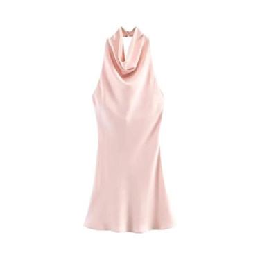 Imagem de Vestido Mini De Cetim Halter Sem Costas Feminino Para O Verão, Sexy E 