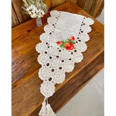 Imagem de Caminho De Mesa 1,65mx45cm M Barbante Fino Bordado Crochê - Maria Croc