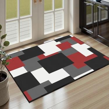 Imagem de Tyrot Tapete geométrico moderno vermelho preto 2x3 para sala de estar, quarto e escritório em casa