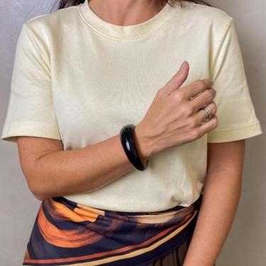 Imagem de Bracelete Assimetrico Prateado Esmaltado Preto - By Camila Vanni