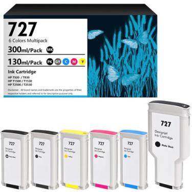 Imagem de Cartuchos de Tinta YeaImage 727 Kit com 6 Unidades 300 ml Preto Fosco