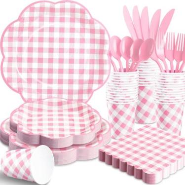Imagem de Suprimentos de festa joy akkess Pink Gingham Plates 175 unidades